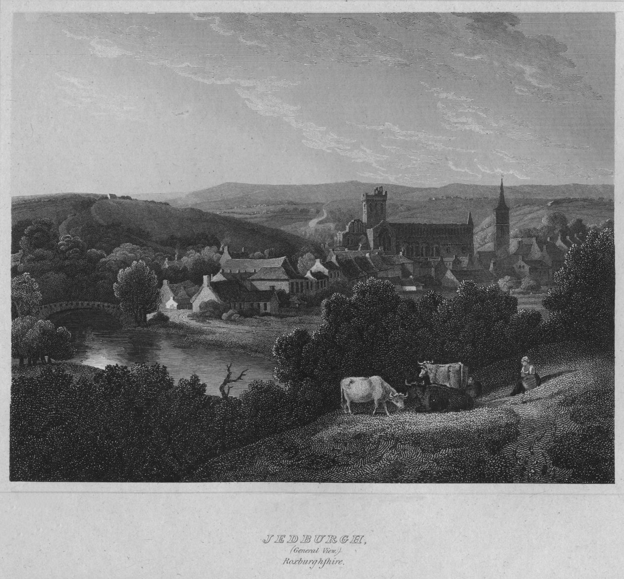Jedburgh, Vue générale. Roxburghshire, 1814 - John Greig