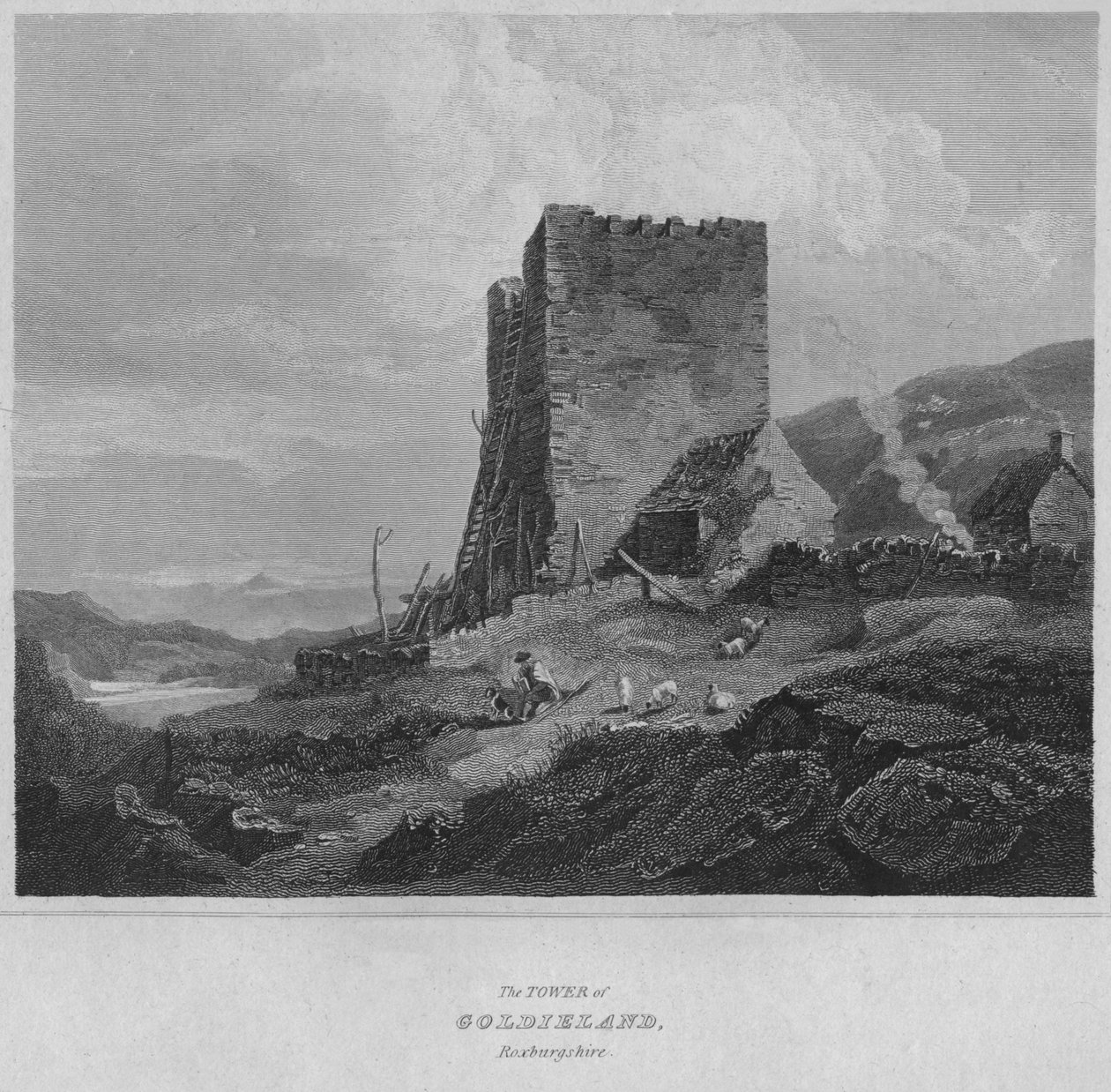 La tour de Goldieland, Roxburghshire, 1814 - John Greig