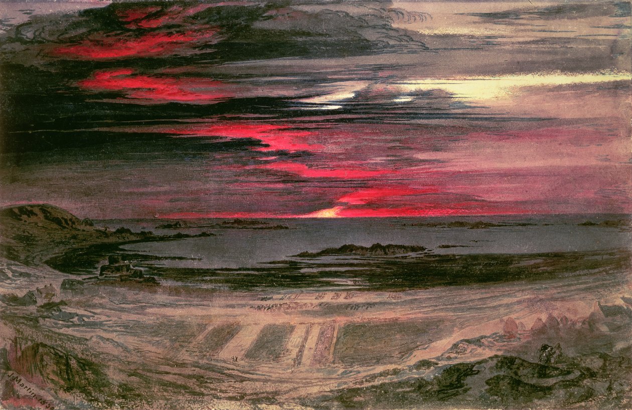 Coucher de soleil sur une baie rocheuse - John Martin