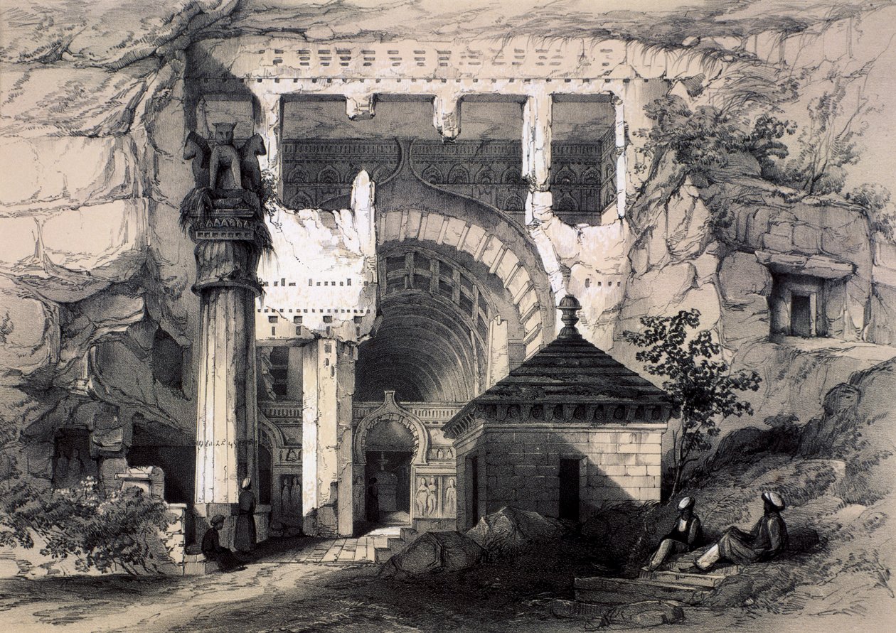 Karli, entrée de la grande grotte Chaitya, 1845 - John Weale