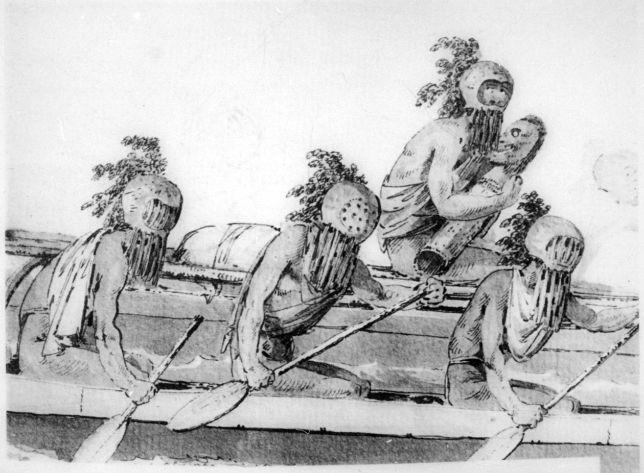 Double canoë avec rameurs, Hawaï - John Webber