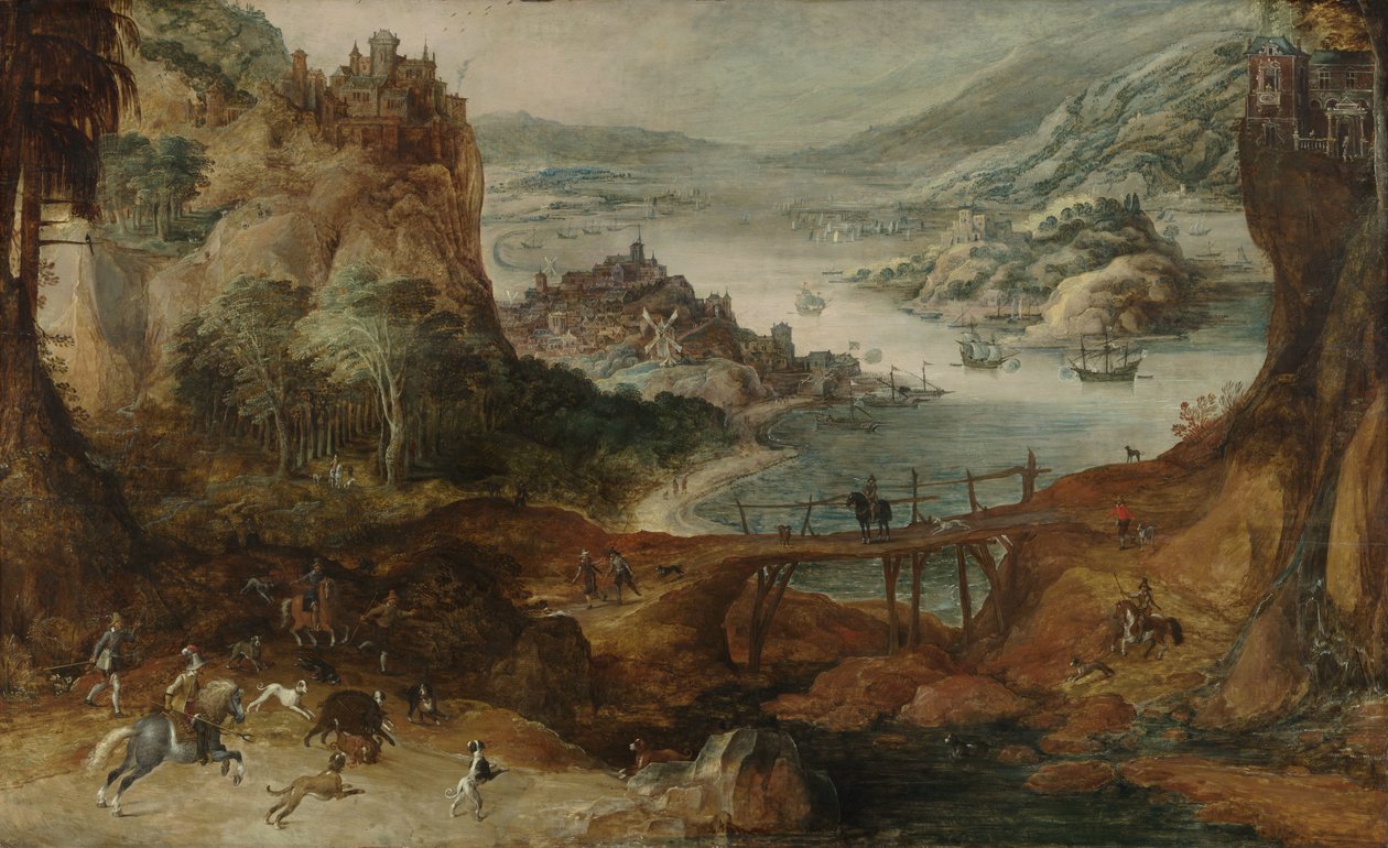 Paysage fluvial avec chasse au sanglier - Joos de Momper (II)