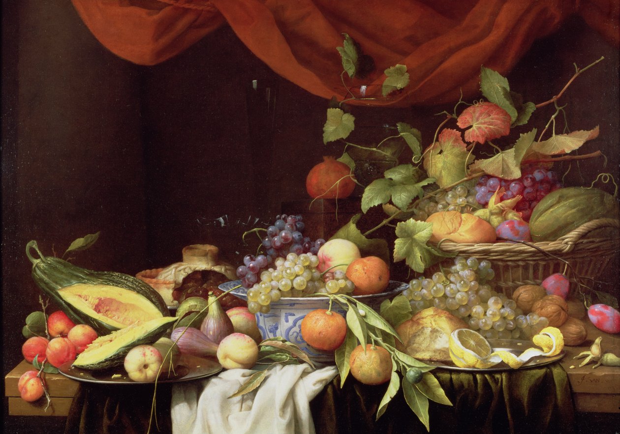 Nature morte de fruits sur un rebord drapé - Joris van Son