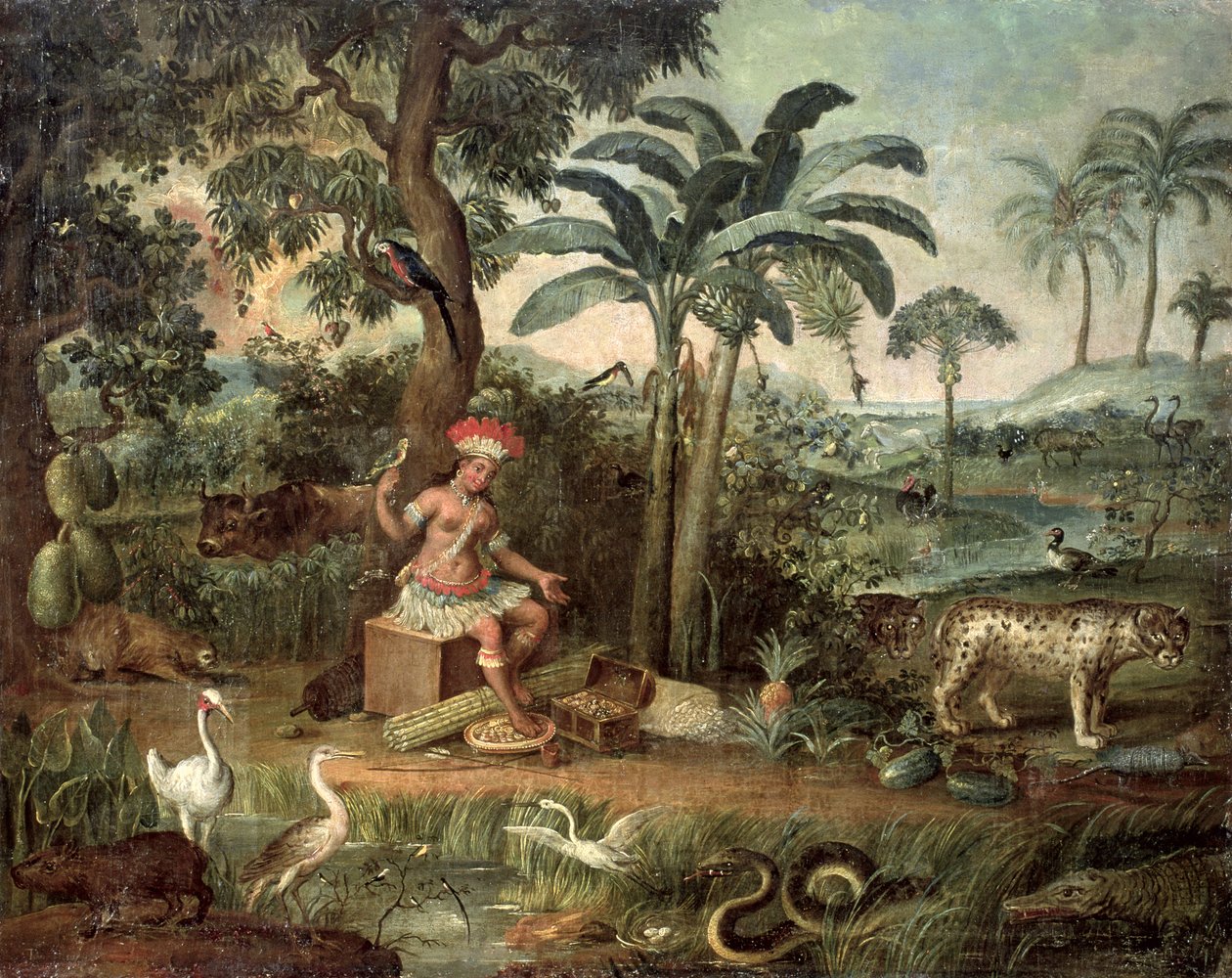 Indien natif dans un paysage avec des animaux - Jose Teofilo de Jesus