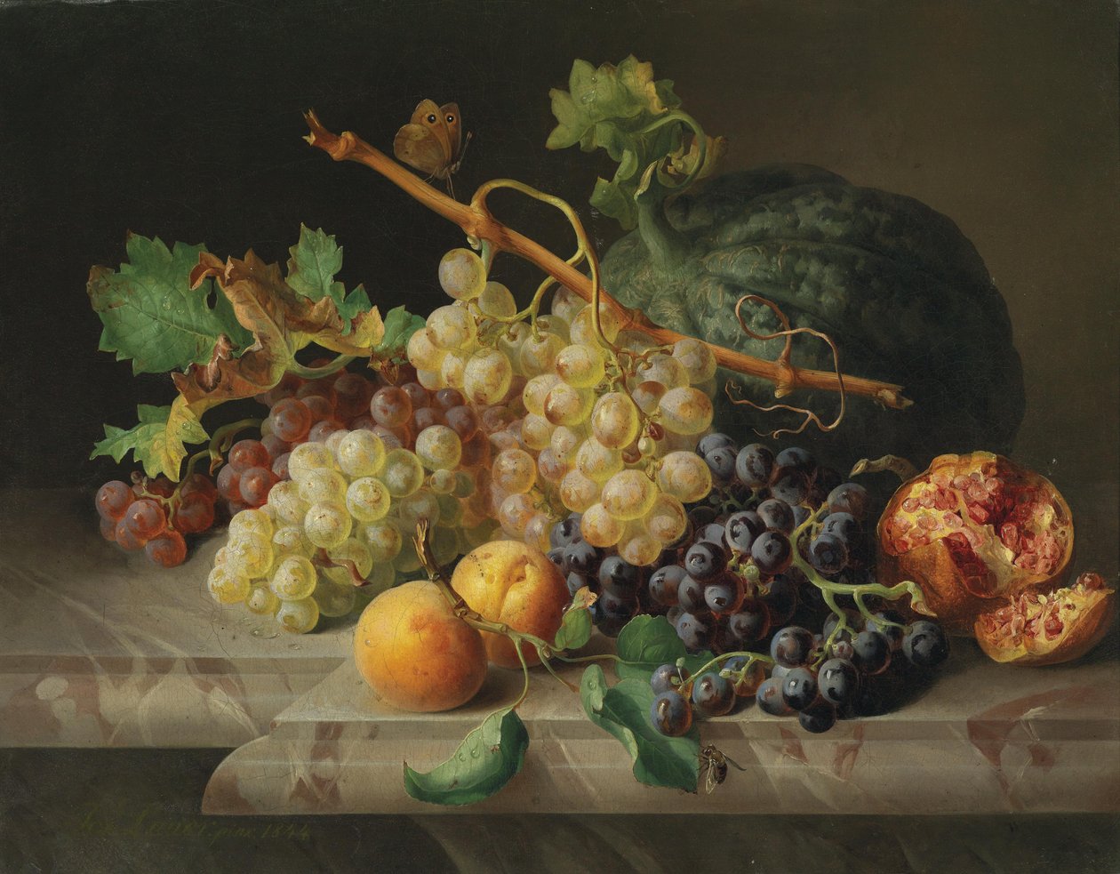 Nature morte avec grenade, raisins et melon - Josef Lauer