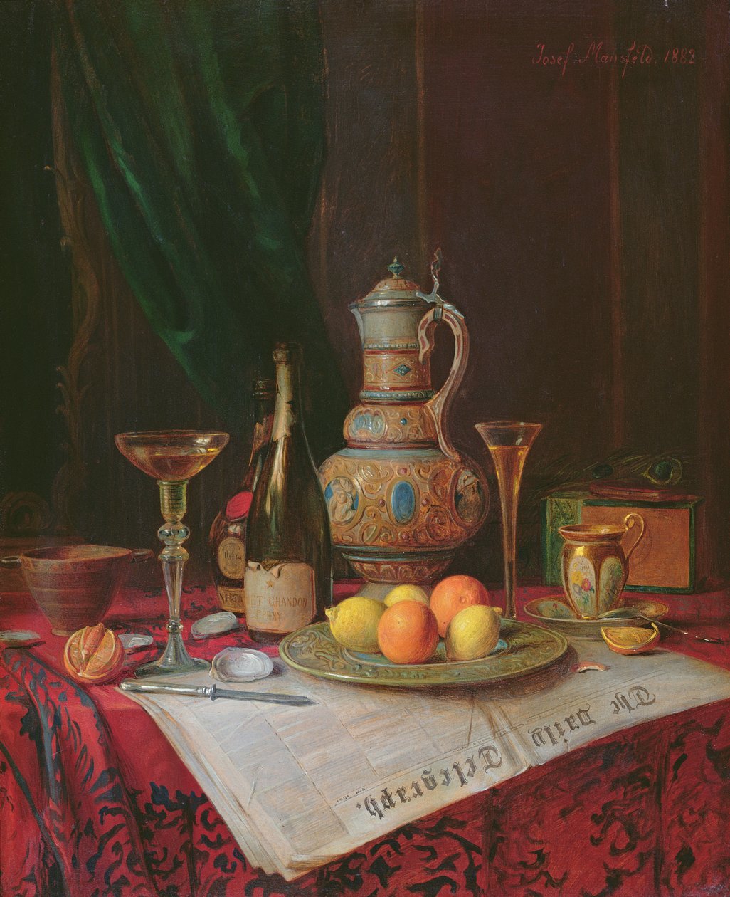 Nature morte avec une bouteille de champagne, 1882 - Josef Mansfeld