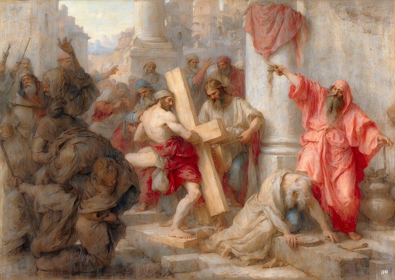 Jésus porte la croix à travers Jérusalem - Josef Johann Michel