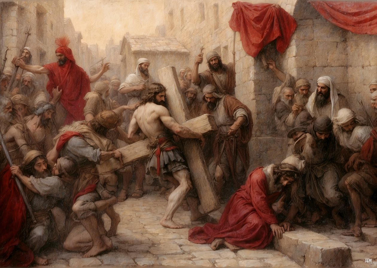 Jésus porte la croix à travers Jérusalem - Josef Johann Michel