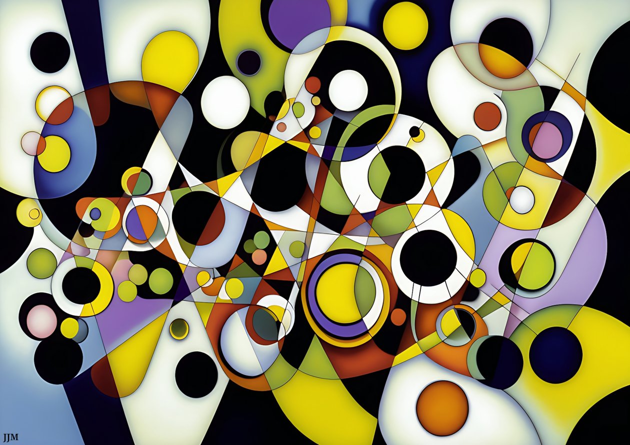 abstrait : sur fond blanc-cercles+balançoires 7 - Josef Johann Michel