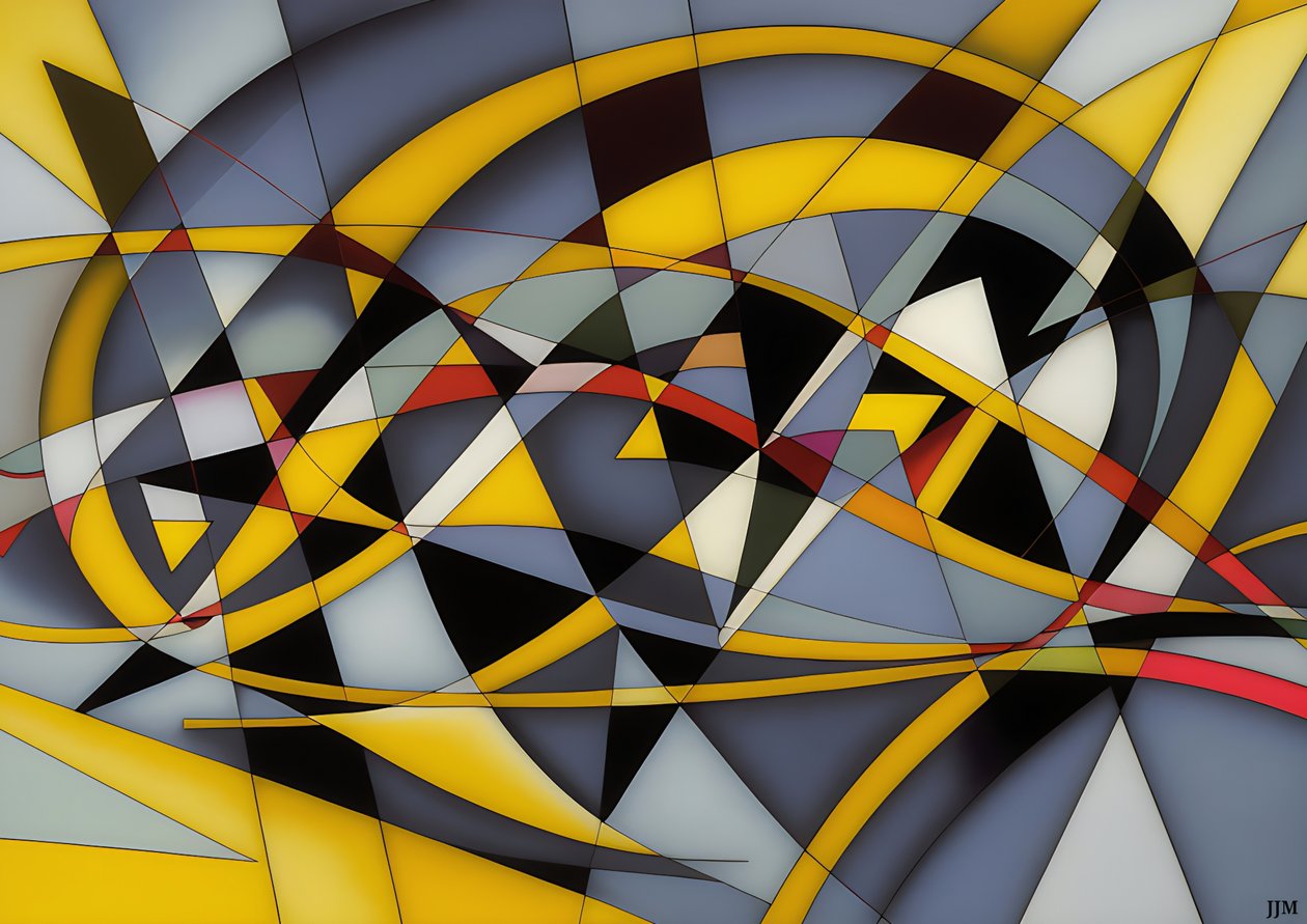 abstrait : argent-jaune_courbe 4 - Josef Johann Michel
