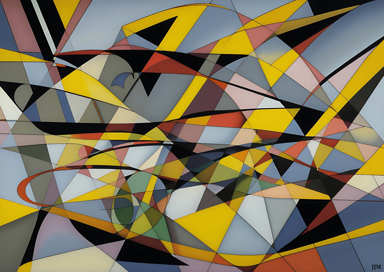 abstrait : argent-jaune_courbes+triangles 2 - Josef Johann Michel