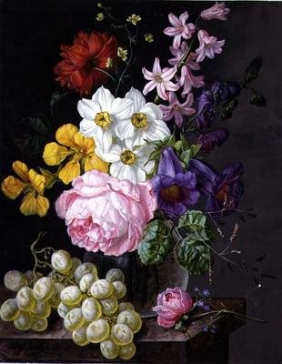 Roses, narcisses et fleurs dans un vase - Josef Lauer