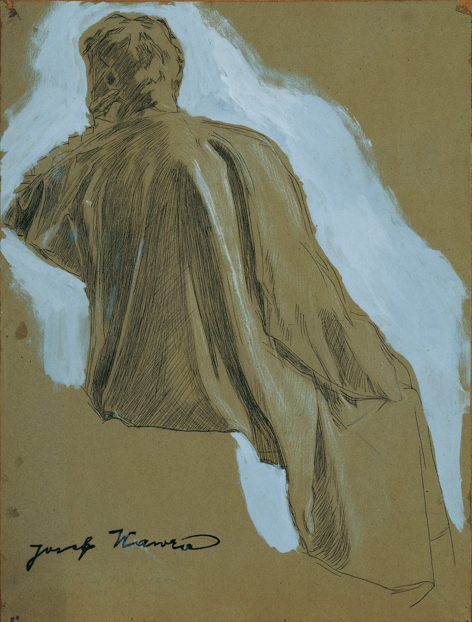 Homme assis (étude de draperie) - Josef Wawra