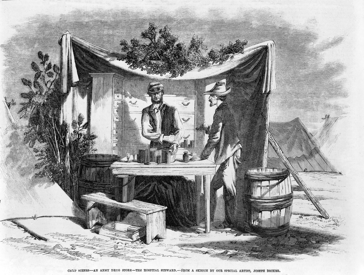 Scènes de camp - une pharmacie militaire - l