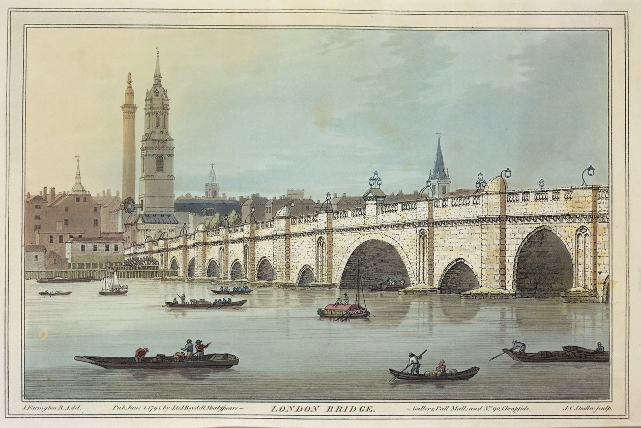 Vue du vieux pont de Londres, gravée par J.C. Stadler - Joseph Farington