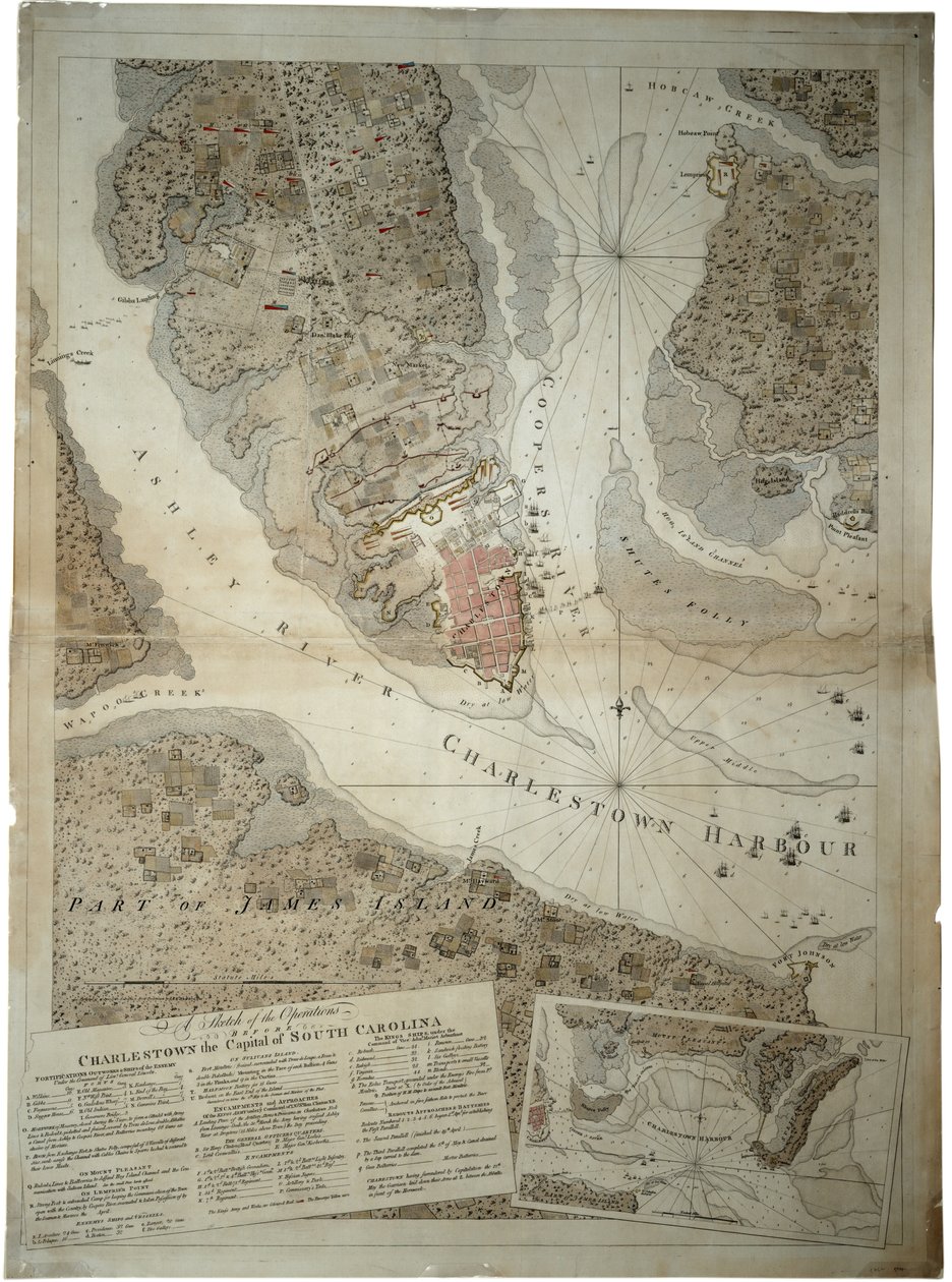 Croquis des opérations devant Charlestown, la capitale de la Caroline du Sud, c.1780 - Joseph Frederick Wallet DesBarres