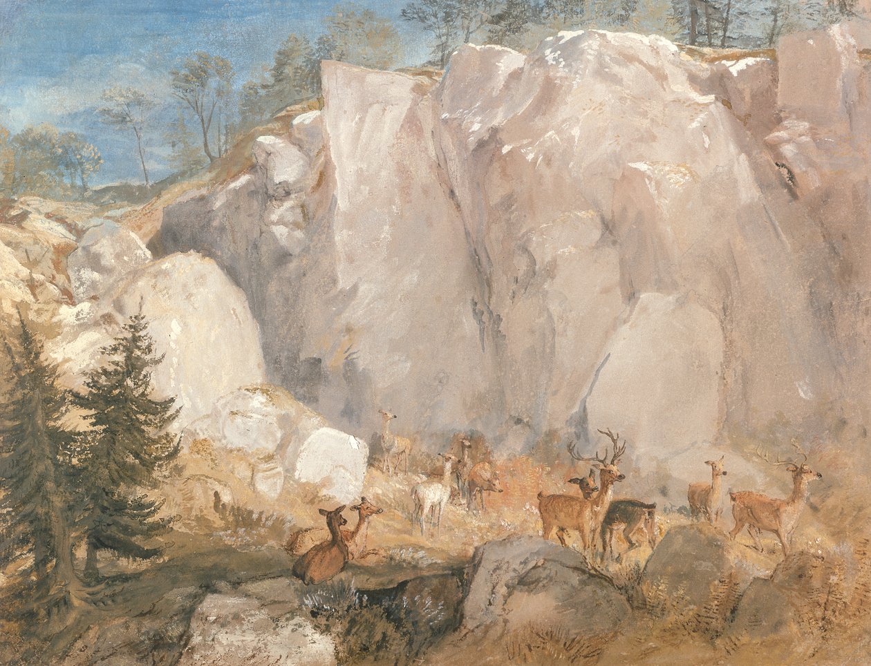 Caley Crags avec des cerfs, vers 1818 - Joseph Mallord William Turner
