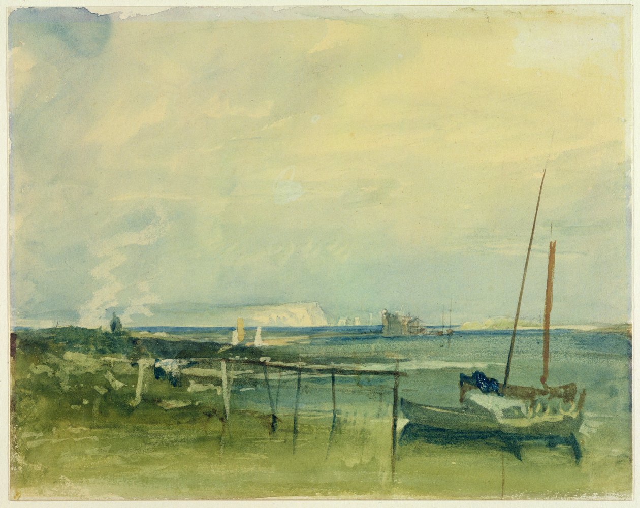 Scène côtière avec falaises blanches et bateaux sur le rivage - Joseph Mallord William Turner