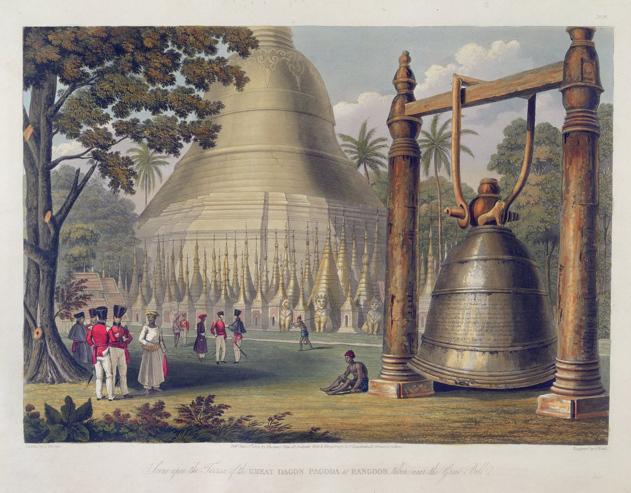 Scène sur la terrasse de la Grande Pagode Dagon à Rangoon, prise près de la Grande Cloche, planche 14 de 