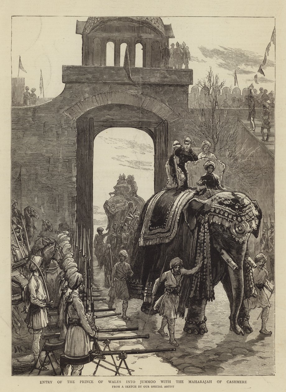 Entrée du Prince de Galles à Jummoo avec le Maharajah du Cachemire - Joseph Nash