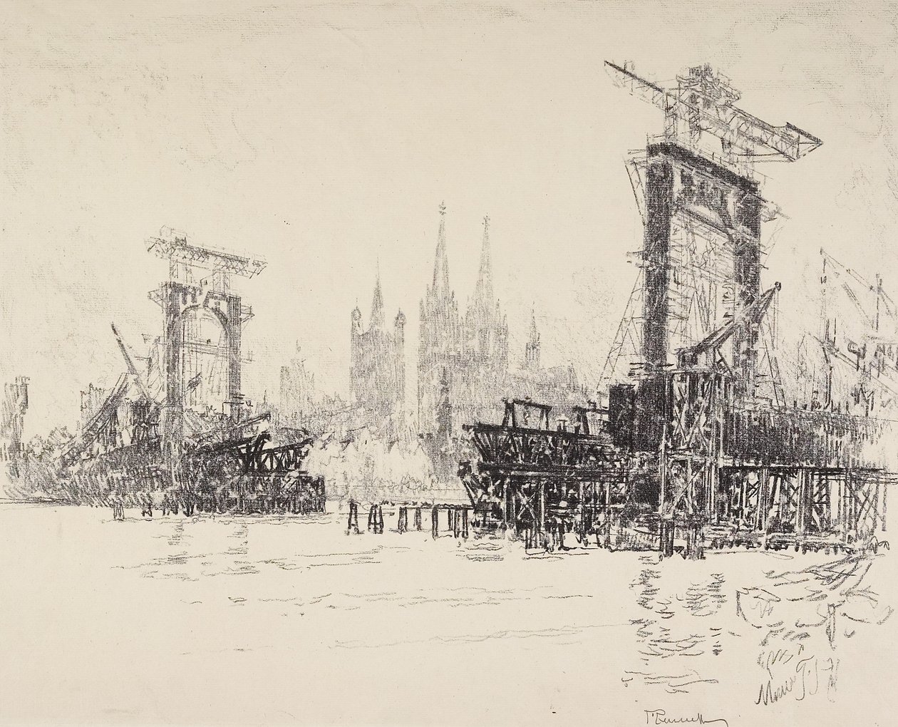 Construction du pont à Cologne, 1914 - Joseph Pennell