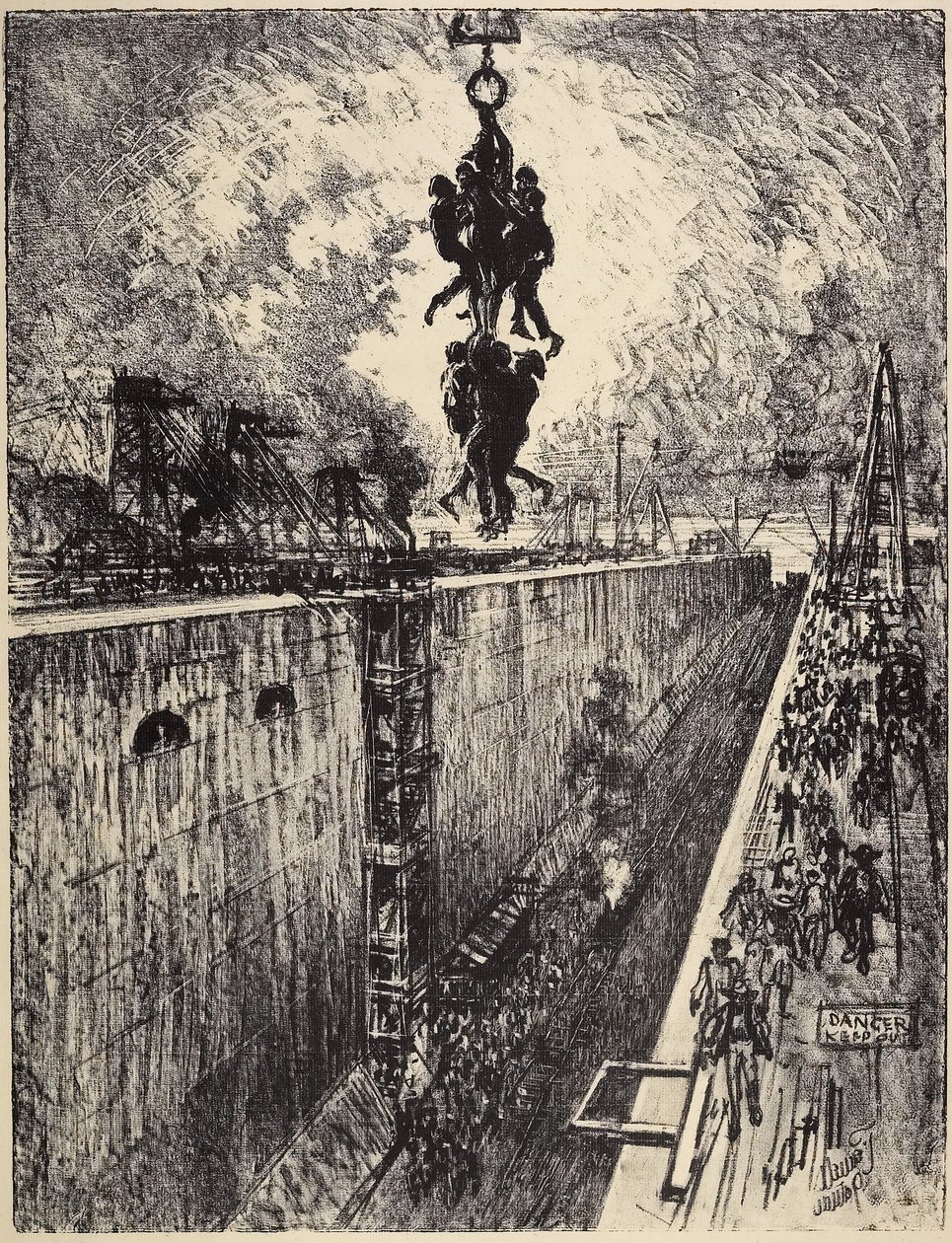 La fin de la journée, écluse de Gatun, 1912 - Joseph Pennell