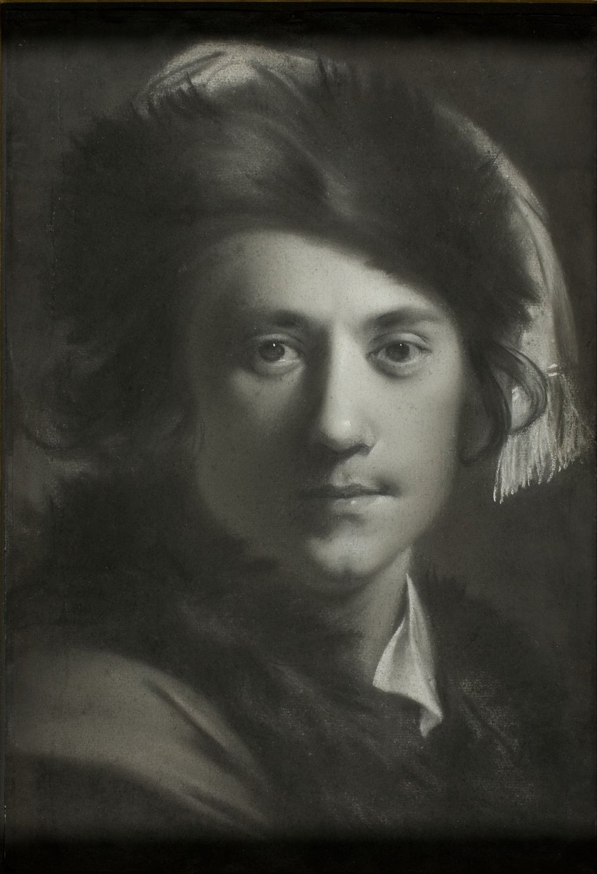 Autoportrait avec un bonnet en fourrure - Joseph Wright of Derby