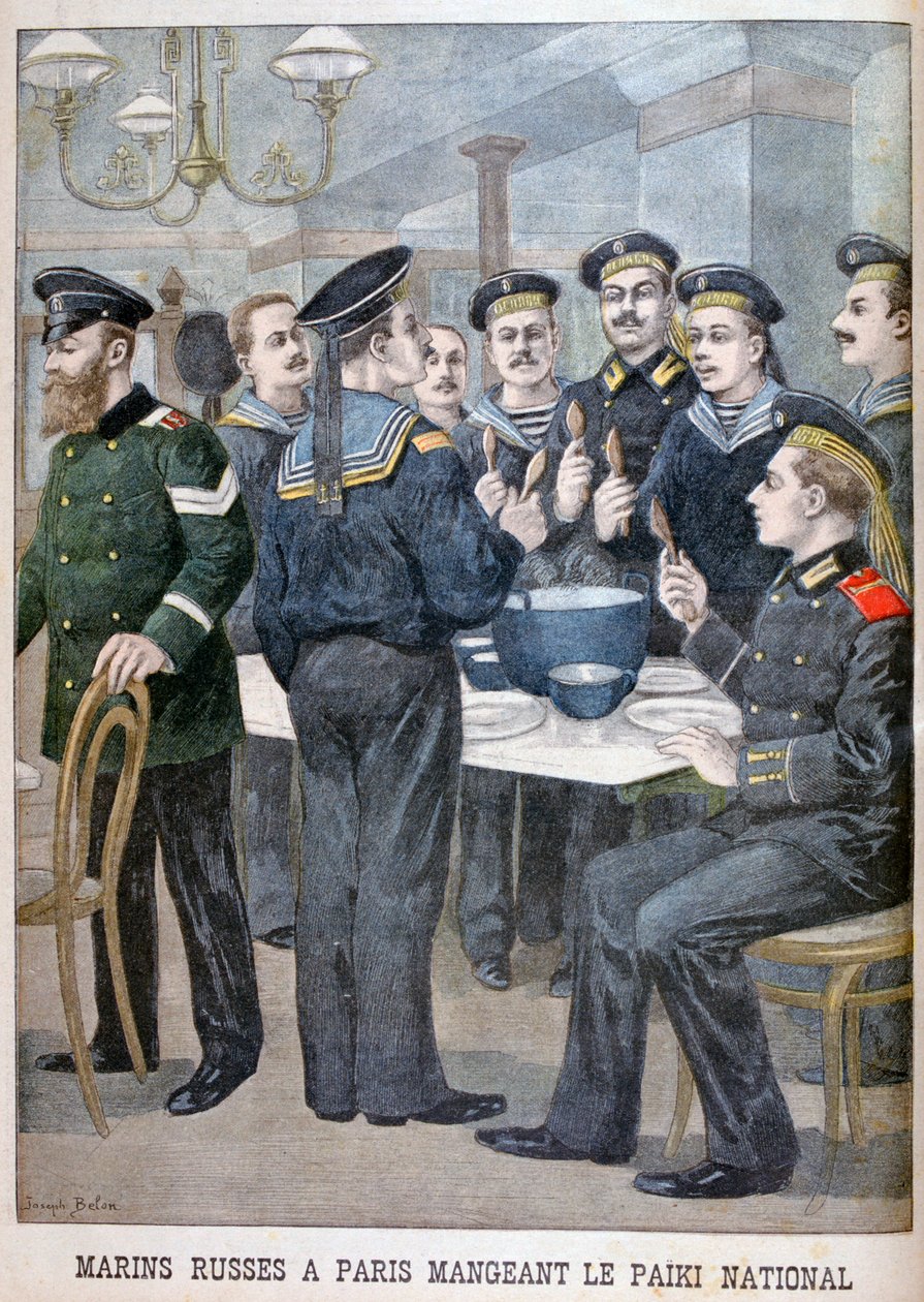 Marins russes mangeant des paiki à Paris, 1900 - Joseph Belon