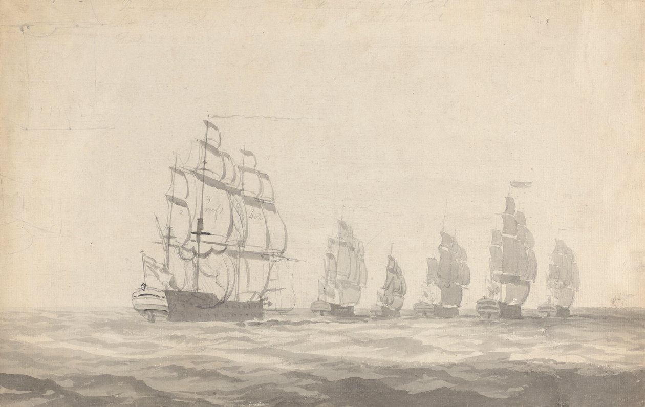 Six cuirassés virant de bord par gros temps - Joseph Cartwright