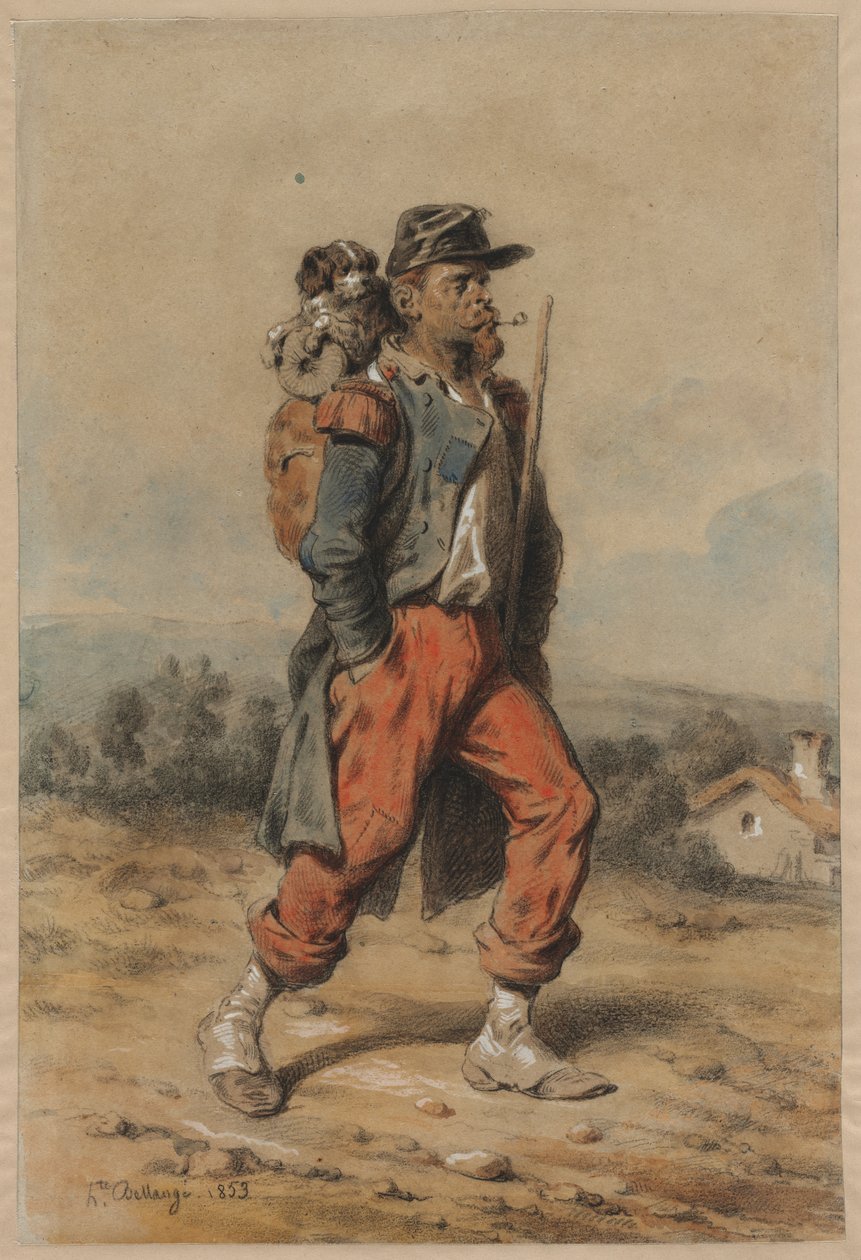 Soldat avec Chien - Joseph Louis Hippolyte Bellange