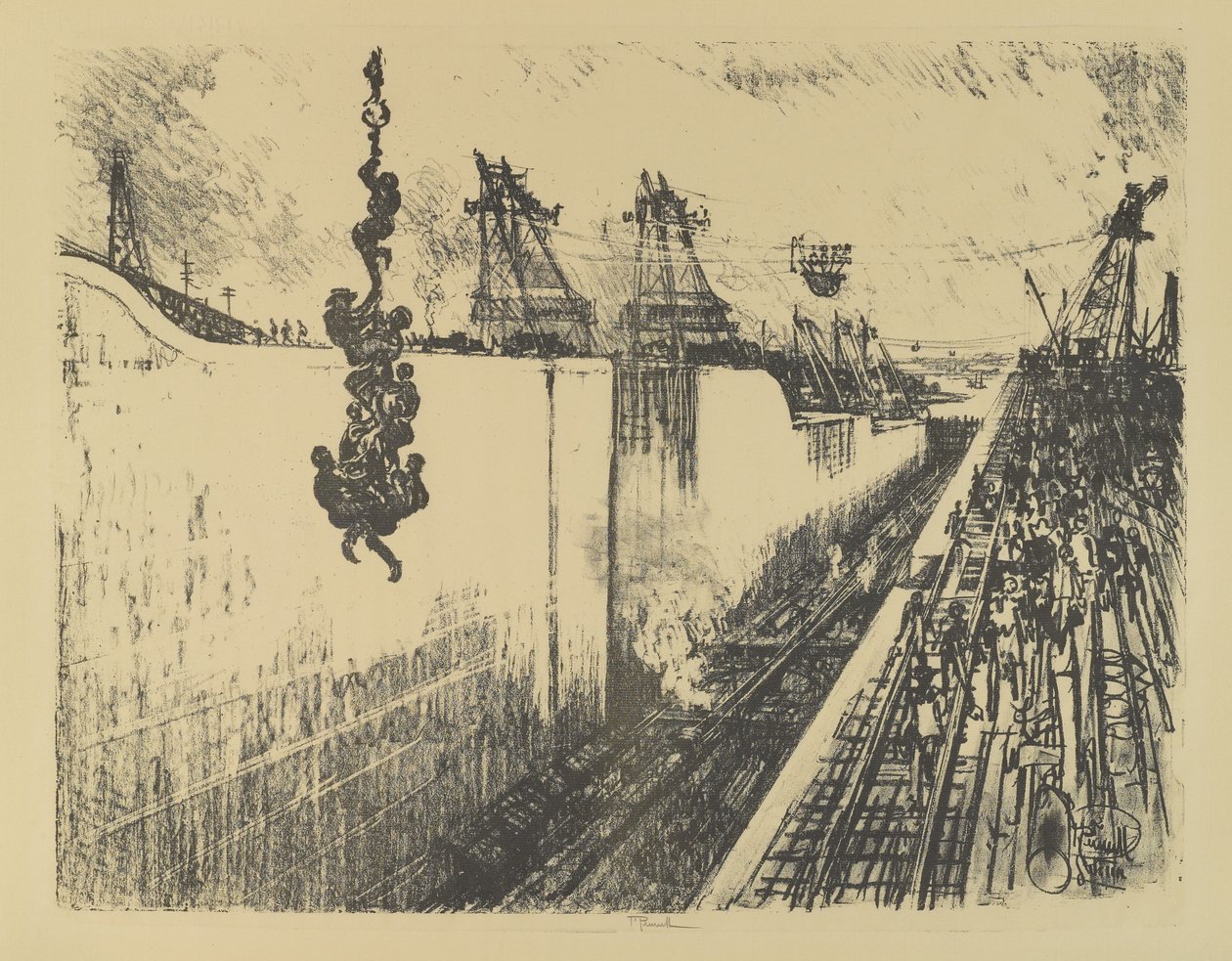 Heure du dîner, Écluse de Gatun, 1912 - Joseph Pennell