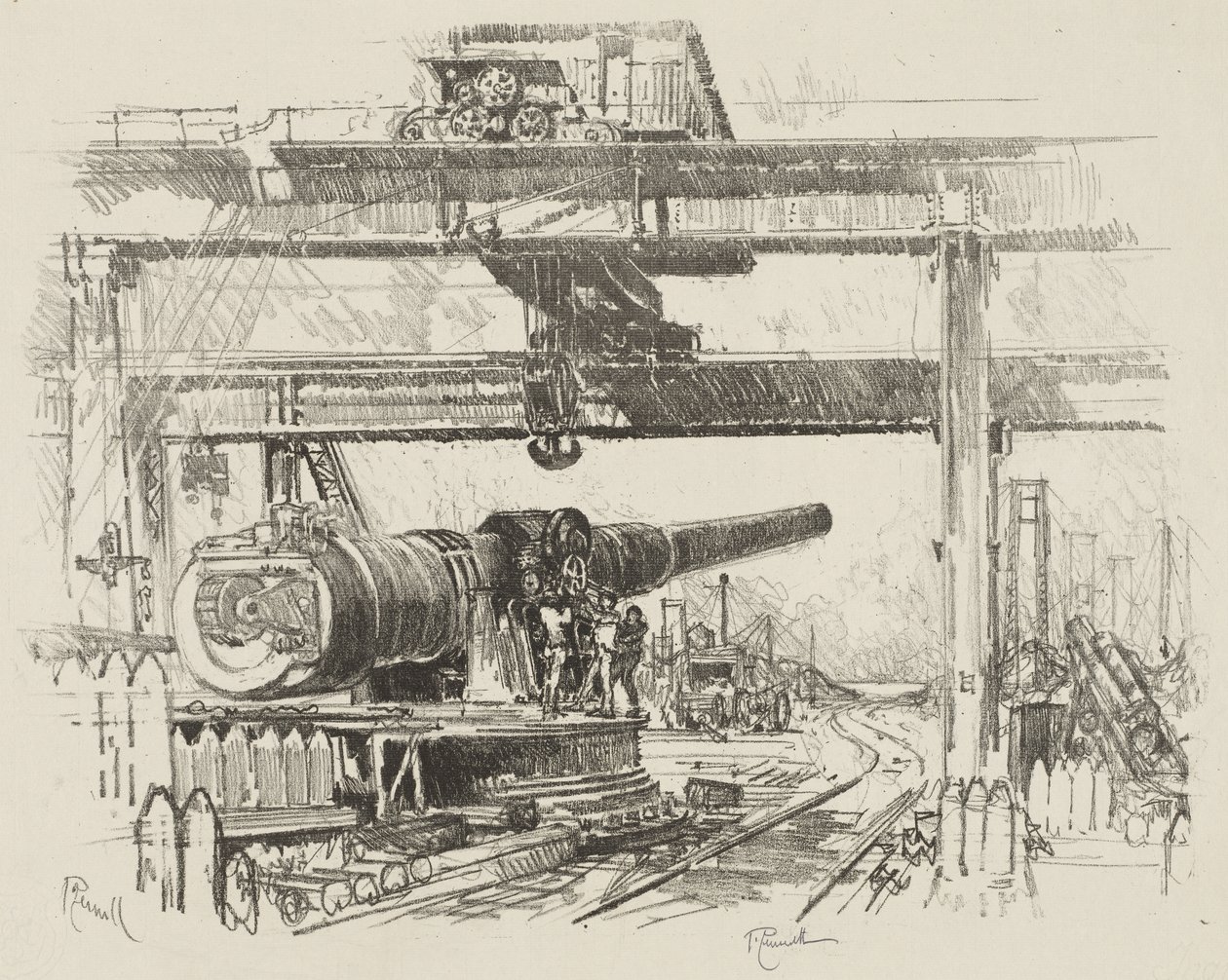 Travail de guerre anglais : Test de canon - Joseph Pennell