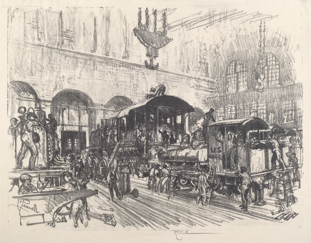 Fabrication de locomotives de guerre, 1917 - Joseph Pennell