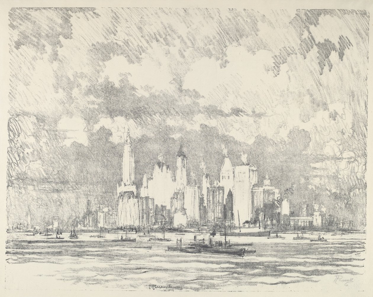 New York depuis Ellis Island - Joseph Pennell