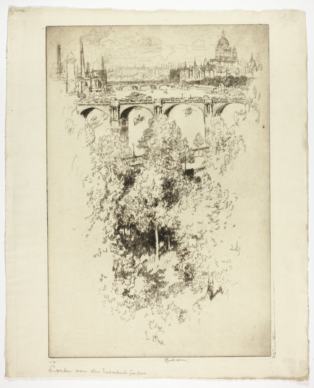 Sur le pont de Waterloo, église et travail - Joseph Pennell