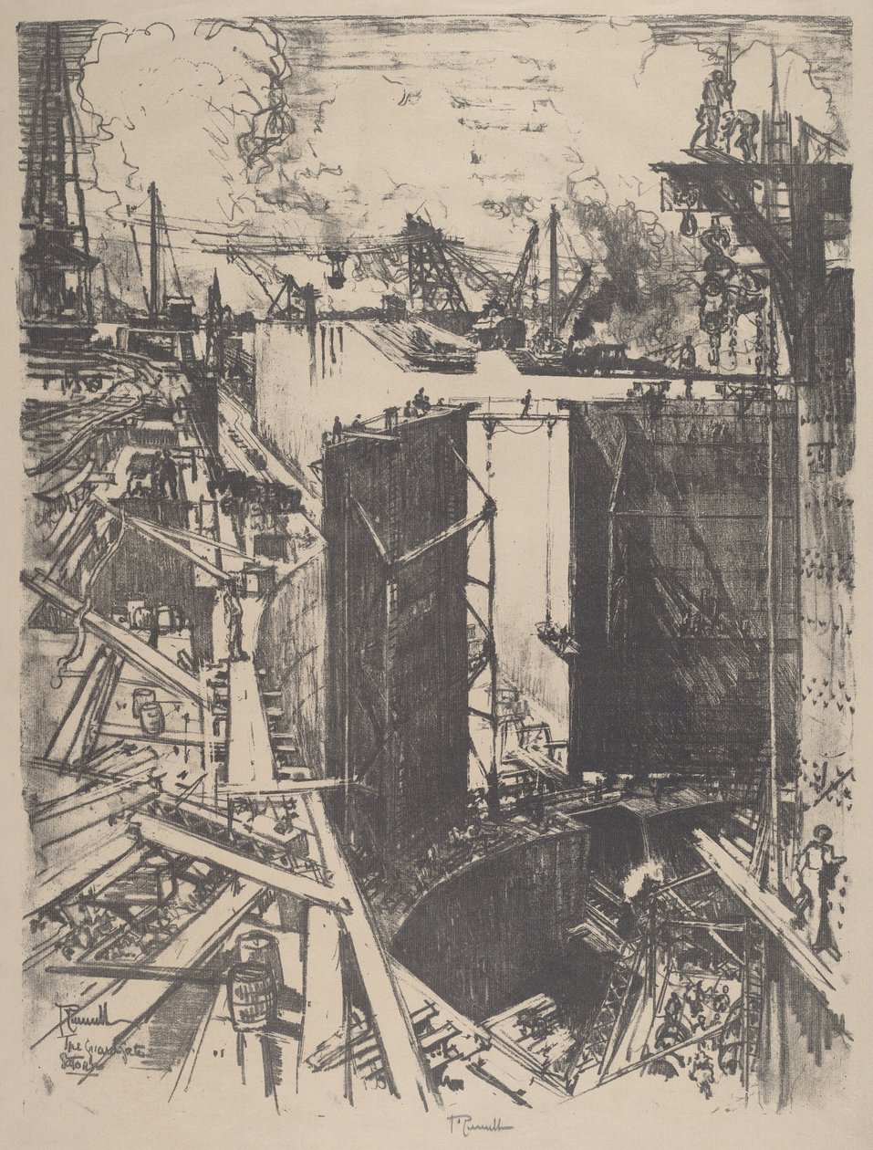 La porte de garde, écluse de Gatun - Joseph Pennell