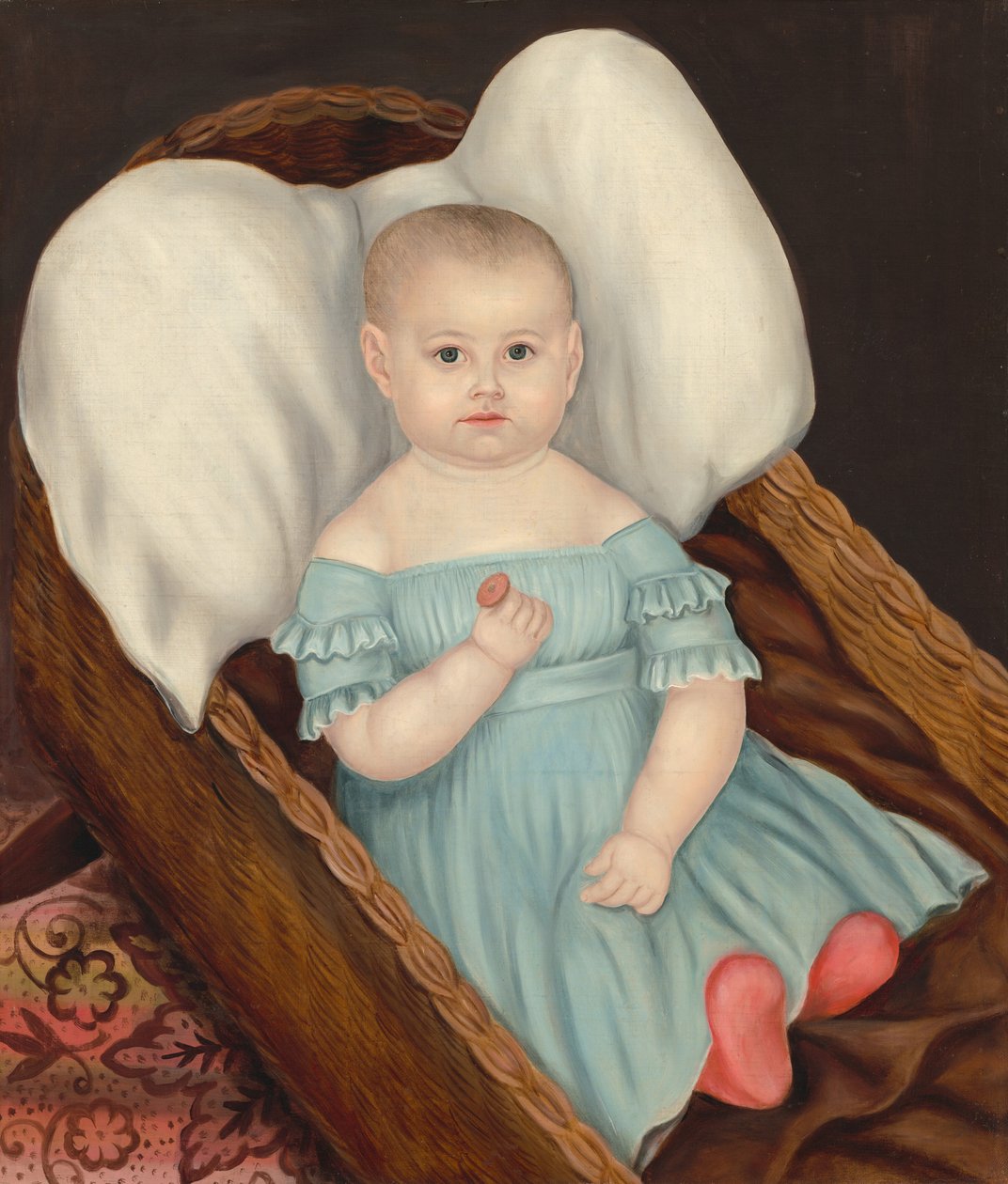 Bébé dans un panier en osier - Joseph Whiting Stock