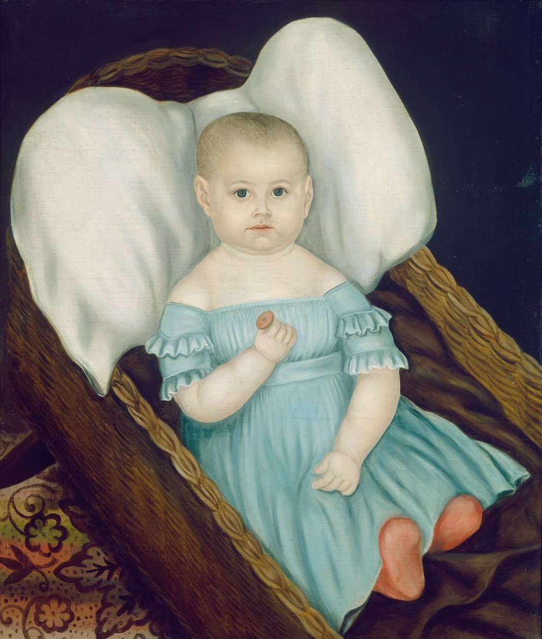 Bébé dans un panier en osier - Joseph Whiting Stock