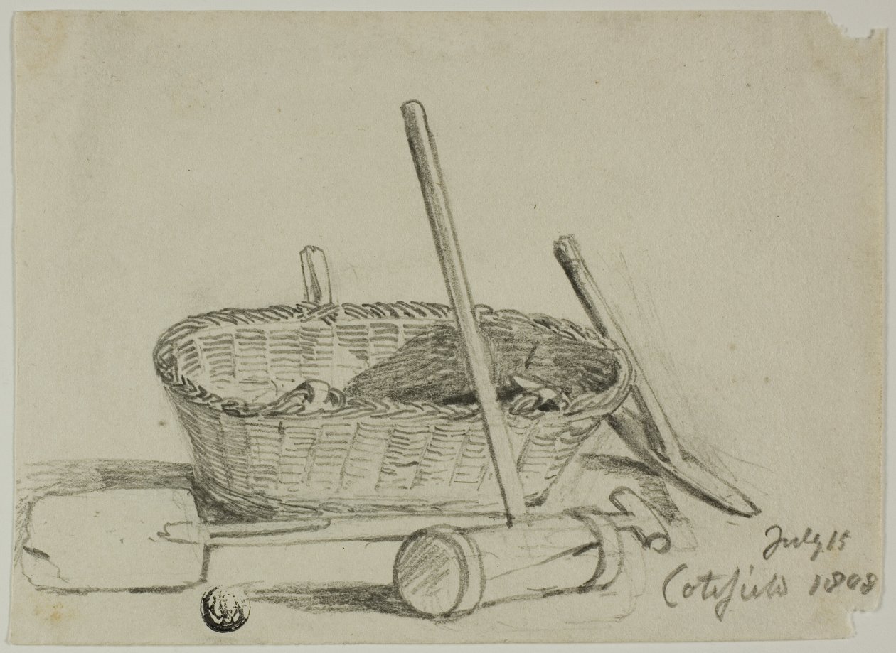 Panier en osier, maillet, pelle, pioche - Joshua Cristall