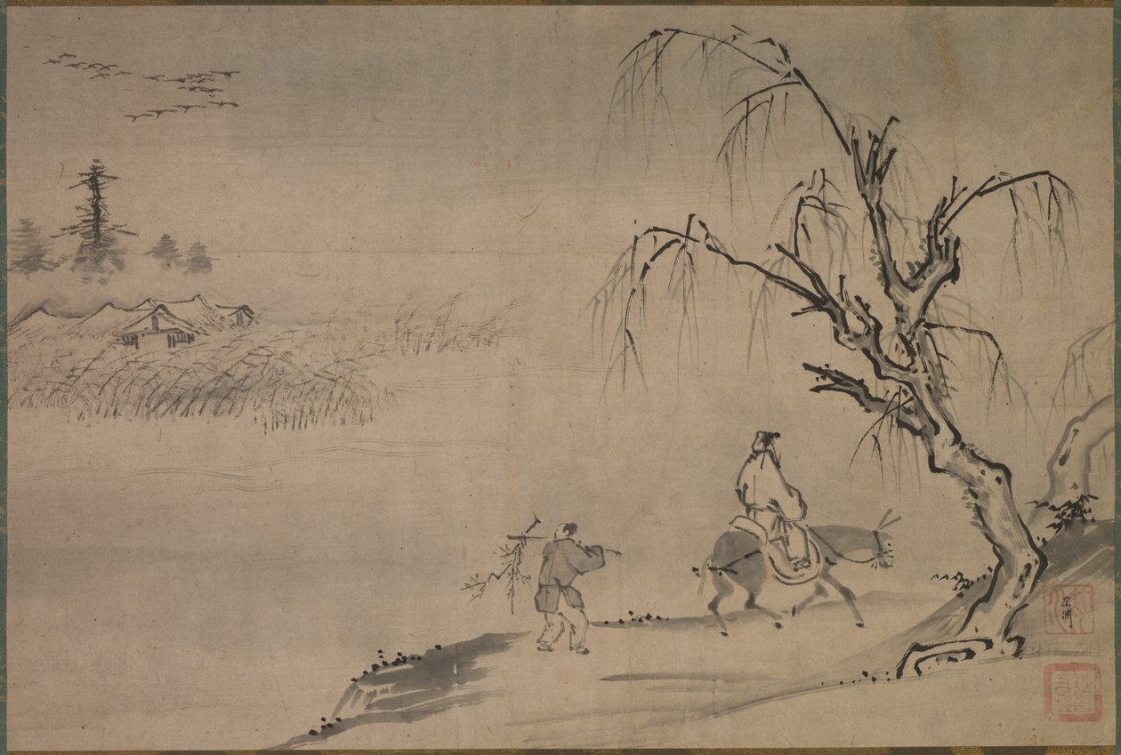 Lettré chinois dans un paysage d