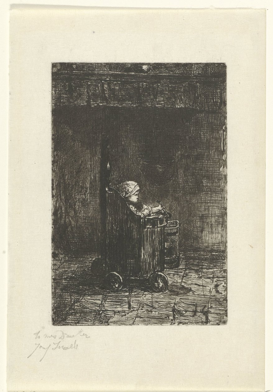 Enfant dans la chaise haute - Jozef Israëls (signed by artist)