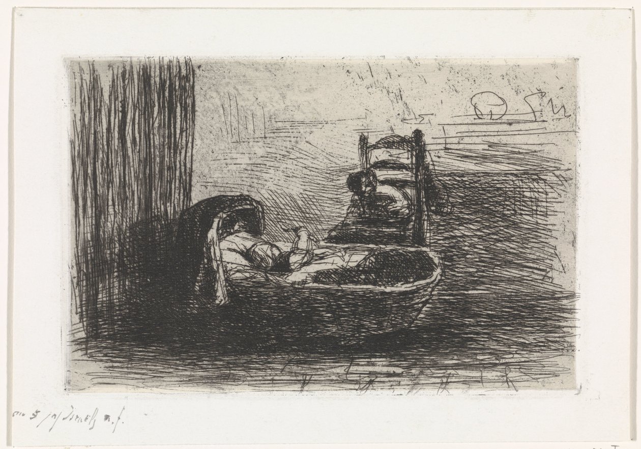 Enfant dans un berceau - Jozef Israëls (signed by artist)