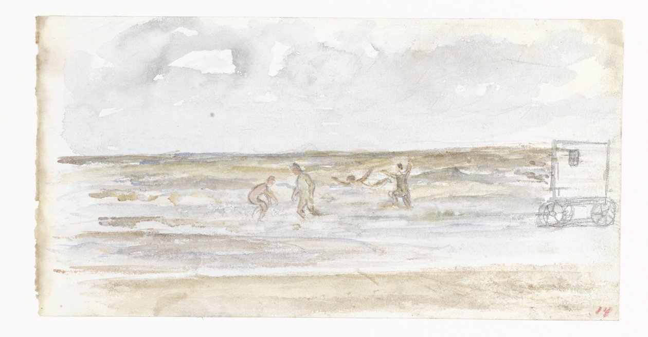 Baigneurs en mer et une voiture de plage - Jozef Israëls