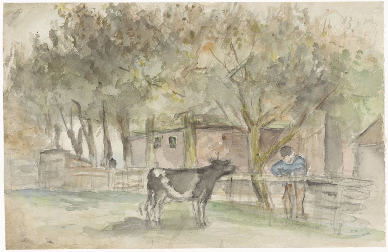 Paysage avec une vache et un fermier - Jozef Israëls