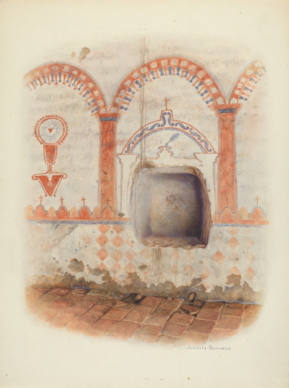 Peinture murale et niche baptismale, vers 1941 - Juanita Donahoo