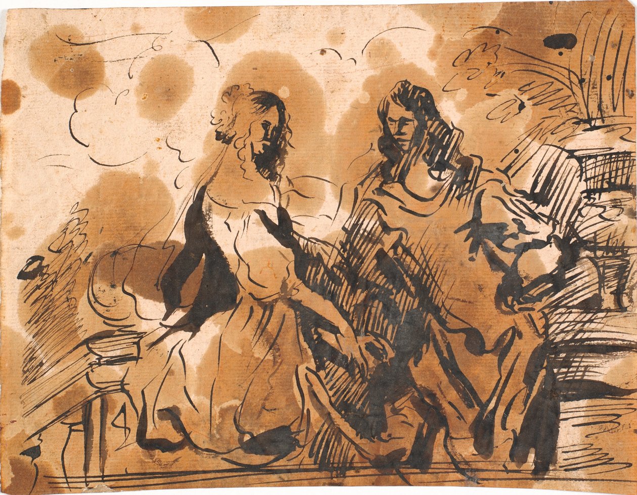 Homme et dame devant une balustrade - Jürgen Ovens