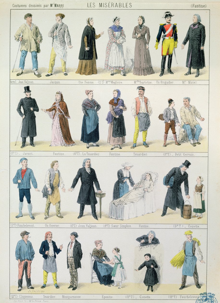 Costumes pour une adaptation des Misérables de Victor Hugo (1802-85) pour le théâtre, 1878 - Jules Marre