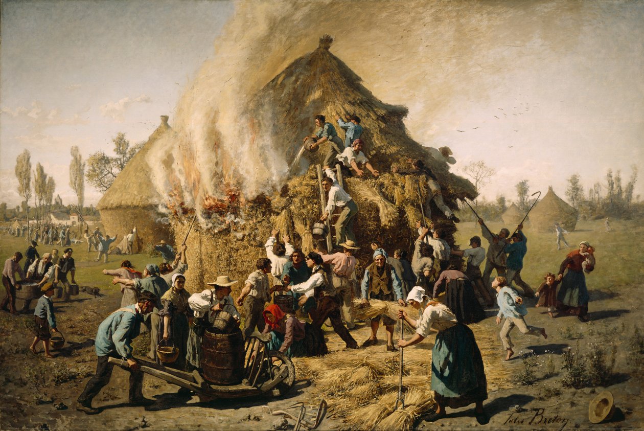 Incendie dans une meule de foin, 1856 - Jules Breton