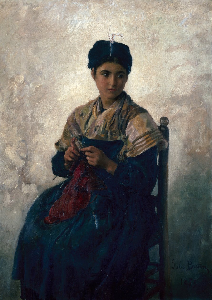 Jeune paysanne tricotant - Jules Breton