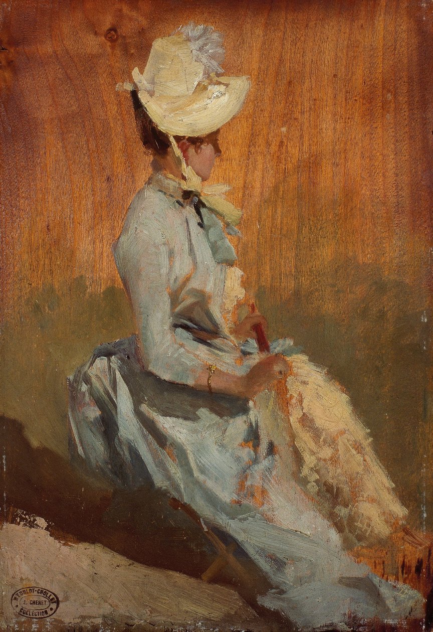 Dame assise, vers 1879-84 (huile sur bois) - Jules Cheret